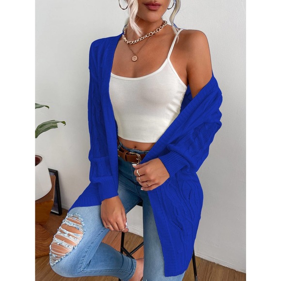 Cable Knit Drop Shoulder Duster Cardigan sweater white - Picture 10 of 11